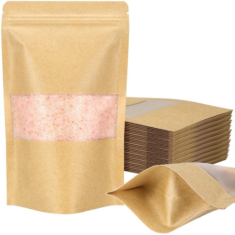 Blisstime Stand Up Pouches, 50 Pack Kraft Paper Bags with Matte Window and Tear Notch Resealable Bags for Small Business Home Use (4 x 6.5 Inches) - Image 1